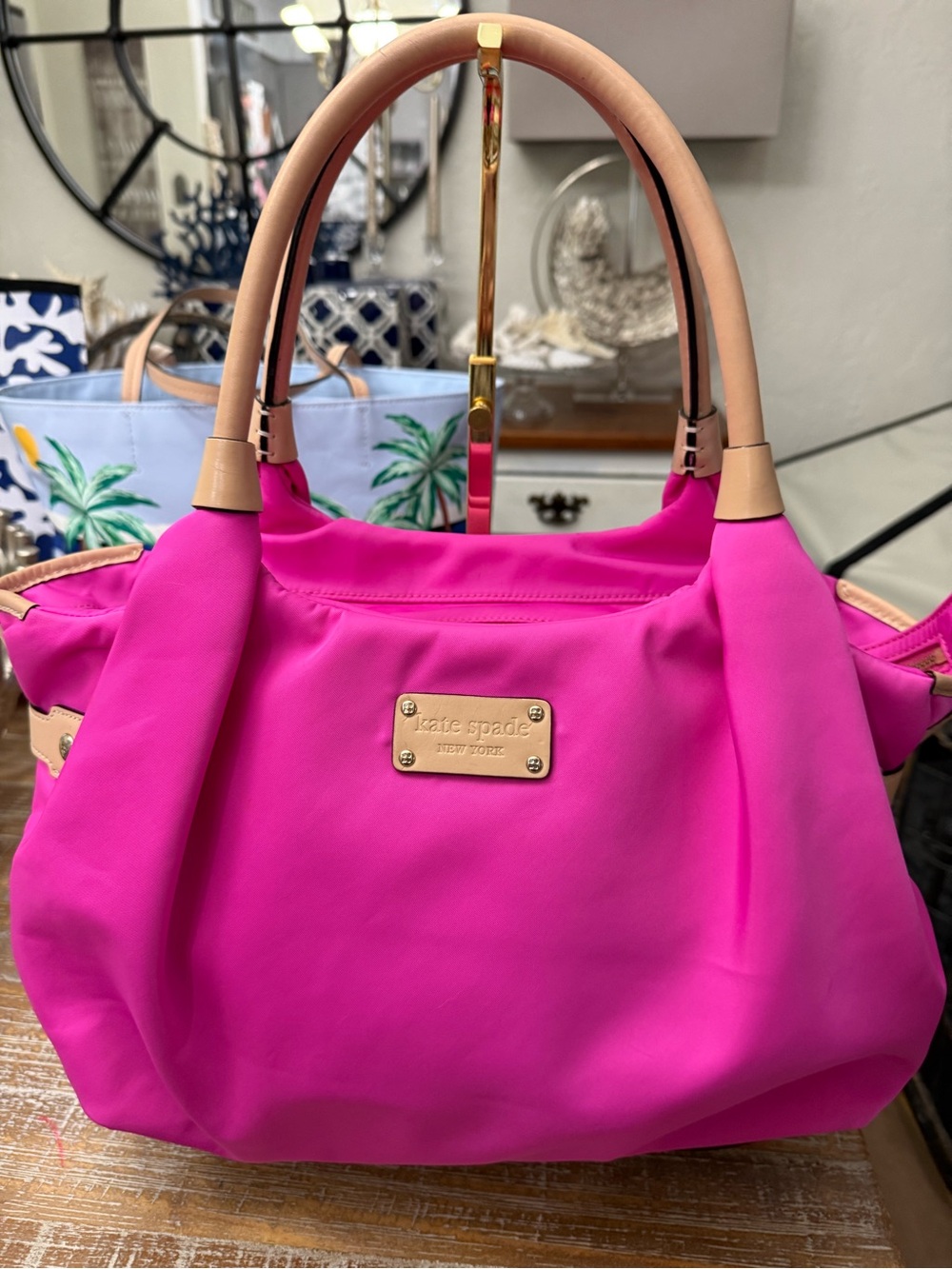 Kate Spade Union St Opus Nylon Pink Tote, Newspaper Lining, Pristine Condition